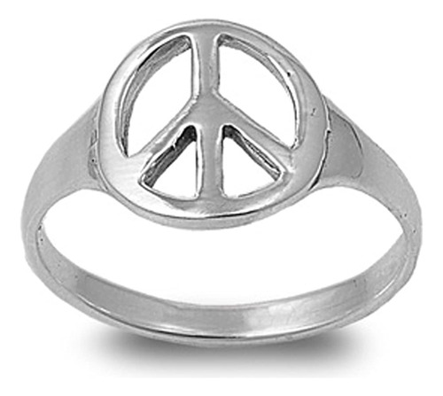 Anillo De Plata De Ley Para Mujer Con Signo De La Paz, Con D