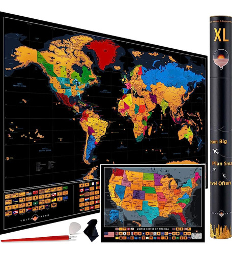 Mapa Del Mundo Para Rascar Xl Con 233 Banderas 36 X 24 Mapa 