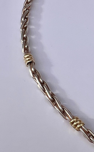 Collar En Plata 925 Con Incrustaciones En Oro 49 Cm #0163 Plateado (Usado)