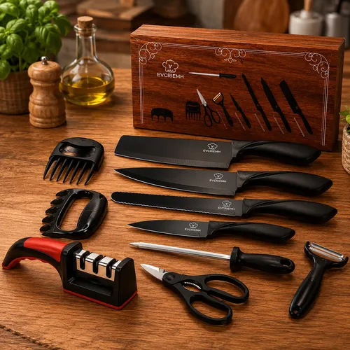 Jogo De Facas Inox Cozinha Churrasco Kit 9 Peças Com Fuzil