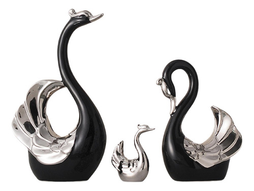 Figurita De Cisne De 3 Uds, Adorno De Negro Plata