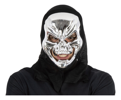 Máscara Calavera Sonriente Metalica Con Capucha Halloween