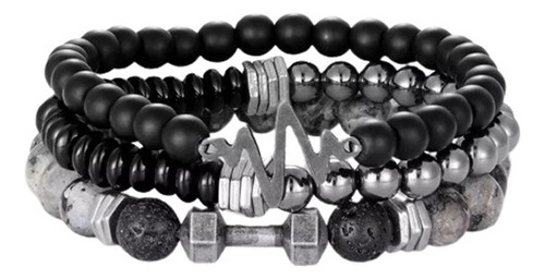 Conjunto Pulseras Piedras Naturales Y Acero, Unisex