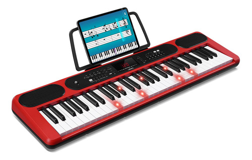 Teclado De Piano De 61 Teclas Portátil Con Luces Y Pantalla Rojo