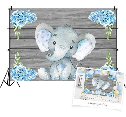 Fondo Decorativo Para Baby Shower Vinilo Elefante Azul