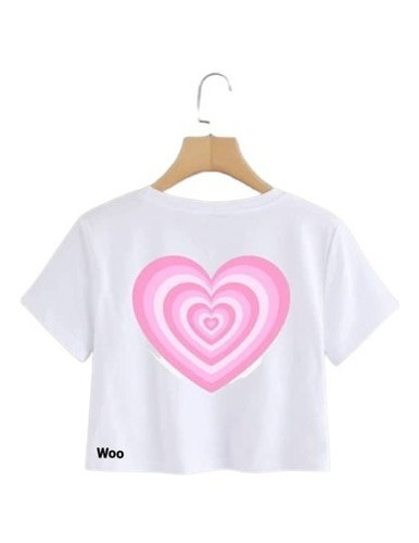 Croptop Blanco Corazon Multicolor Kawaii Unisex 