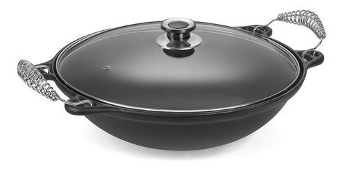 Panela Mineira Wok 6 Litros Alça Espiral Tampa Vidro 38,5 Cm