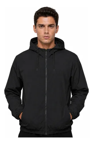 Jaqueta Corta Vento Masculina Cores Capuz Bolsos Impermeavel