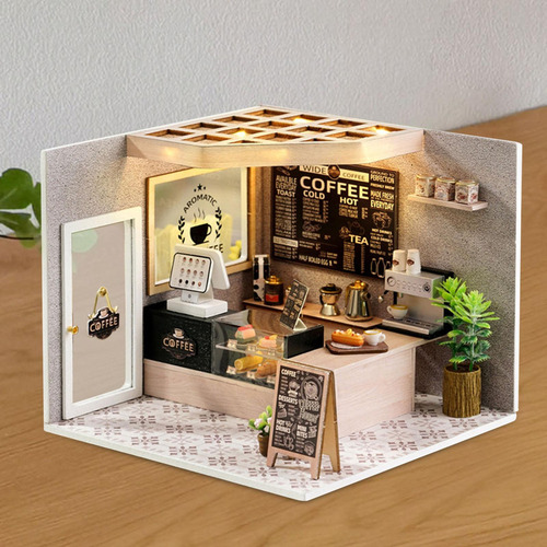 Casa De Muñecas Hecha A Mano Kit De Bricolaje Cafetería