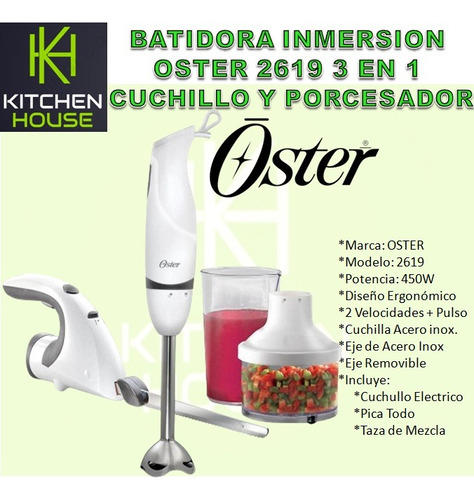 Batidor Inmersion Oster 2619 3 En 1 Cuchillo Y Pica Todo 