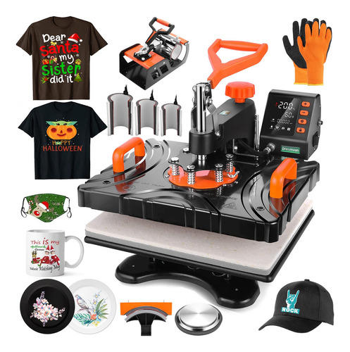 Akeydiy Máquina De Prensa De Calor 8 En 1 Mejorada Combinada Digital Multifuncional De Impresión De Camisetas Por Sublimación Máquina De De Calor De 12 X 15 Pulgadas, Máquina De