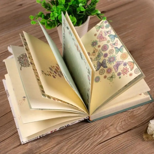Diario Ilustrado Cuaderno Tapa Dura Flores Hojas Y Mariposas