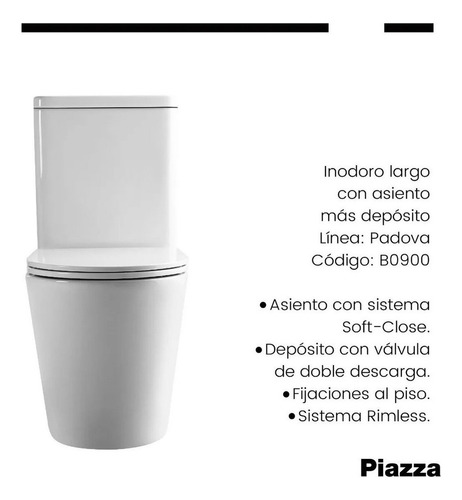 Inodoro Largo Padova B0900 Piazza Deposito Válvula Asiento