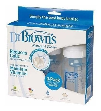 Imagen 2 de 6 de Pack De 3 Teteros 8 Oz Boca Ancha Dr Browns