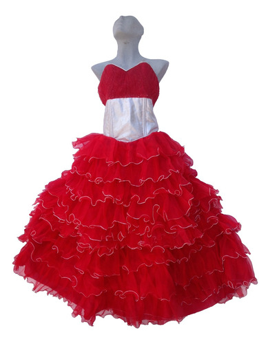 Vestido Para Quinceañera Fiesta De Xv Años Rojo Plata Unital