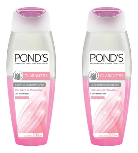 2 Loción Desmaquillante Pond's Clarant B3 Dual 200ml