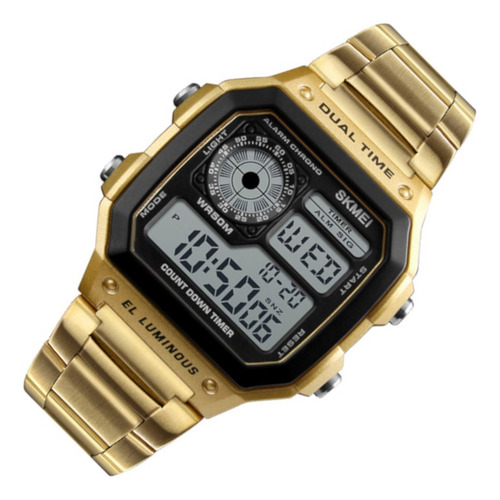Relógio Masculino Skmei 1335 Dig Resis Água Dourado