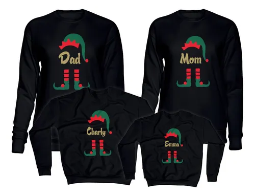 Kit Familiar 4 Sudaderas Personalizadas Elfo Regalo Navidad