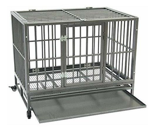KepooMan Dog Crate Double Door Foldable Metal Dog Cage Playpen Pet Kennel with Slide-Out Tray 