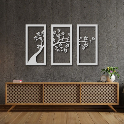 Cuadro Triptico Calado Madera Moderno Decoracion Arbol Vida Color Negro