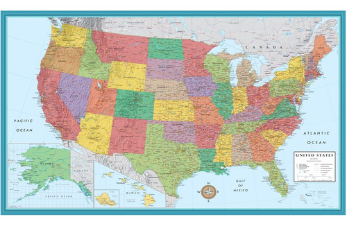 Enorme Mapa Mural Clásico De La Élite De Los Estados Unidos,
