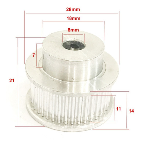Imagem 2 de 3 de Polia Gt2 40 Dentes Furo 8mm Correia 10mm 40d F8 L10