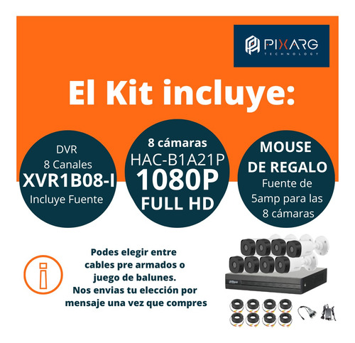 Kit 8 Camaras Seguridad Dahua Dvr 8 Canales Full Hd Lite P2p