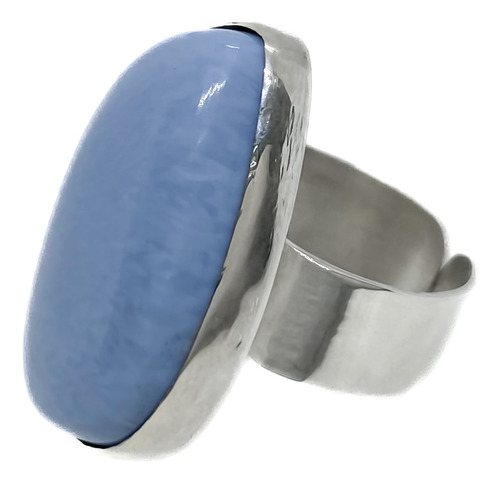 Anillo Ancho Piedra Ópalo Azul Plata 925 T:12 Regulable Plateado 12 Plata