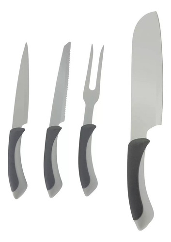 Set X4 Cuchilla Cuchillos Y Tenedor Trinchante Color Gris