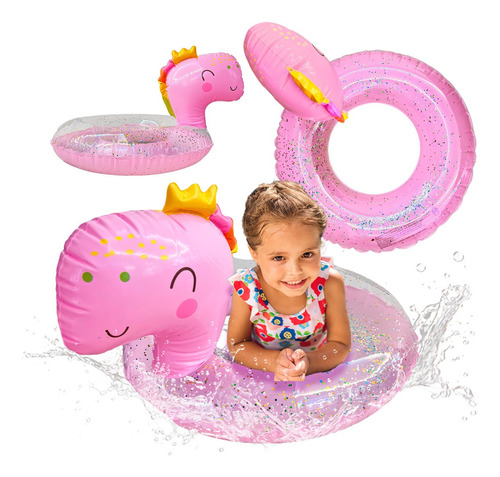 Salvavidas Inflable Infantil Dinosaurio Rosa Flotador Niñas