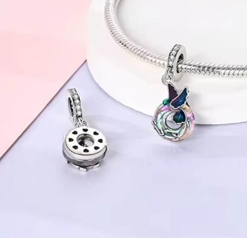 Charms Dije Circulo Colibri Compatible Con Pulsera Plateado