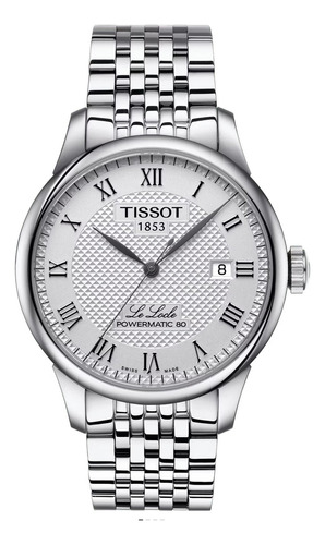 Relógio de pulso Tissot T-Classic Le Locle Powermatic 80 com corpo prateado,  analógico, masculino, com correia de aço inoxidável