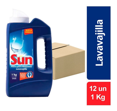 Pack X 12 Un Sun Detergente Polvo Lavavajilla Botella 1 Kg