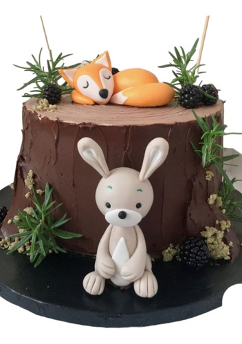 Adorno Torta Temática Animalitos Del Bosque X2 Porcelana 