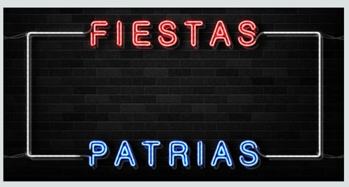 Letrero Led Neon Fiestas Patrias Chile Ancho 45cm Luminoso