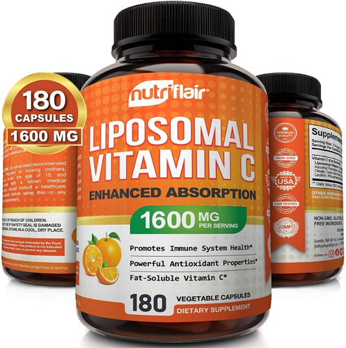 Imagen 2 de 3 de Vitamina C Liposomal 1600mg Inmunidad 180 Capsulas Veganas