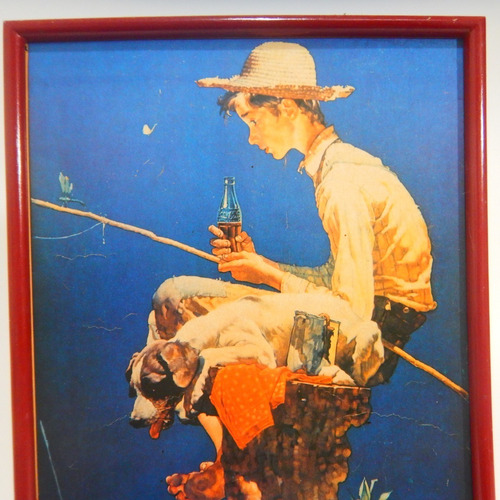 Imagen 6 de 9 de Cocacola Poster Publicitario Antiguo, Original Niño Pesca #3
