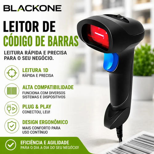 Leitor De Código De Barra Com Fio Resolução 4m Cor Preto Tipo de conector do cabo USB