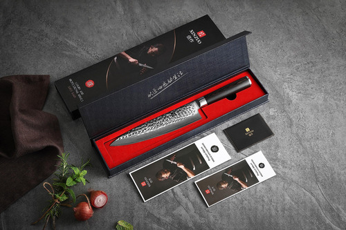 Cuchillo Xinzuo Acero Damasco Japonés 8 Pulgadas Premium Color Marrón Oscuro