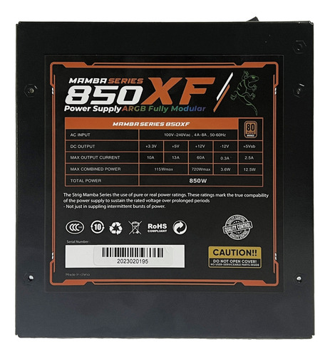 Fuente De Poder Strig 850w Xf Atx Bronze Rgb Full Modular
