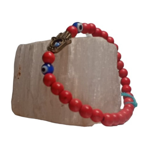 Pulsera De Howlita Roja Con Mano De Fatima