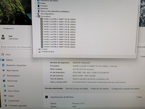 Cpu Dell Vostro Core I5 Décima 16gb Ram 128gb Ssd Wifi (Reacondicionado)