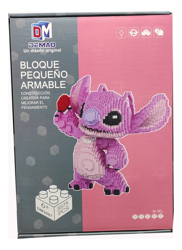 Bloques Stitch Rosa (angela)armable De Construcción 3d 27 Cm 1 Stitch