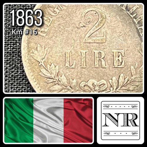 Italia - 2 Liras - Año 1863 - Km #16 - Emanuel I I - Plata 