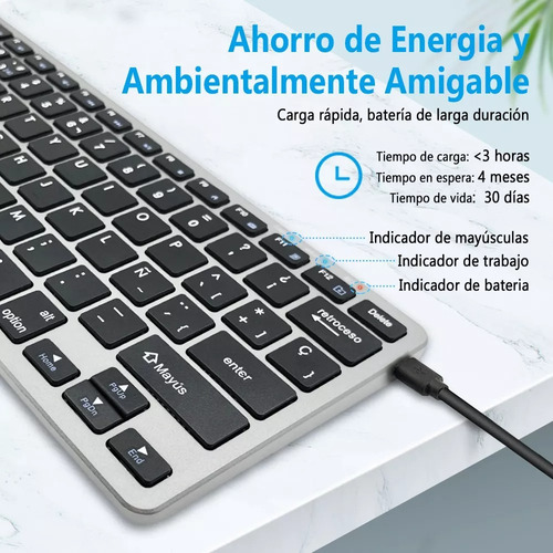Teclado Inalambrico Español,recargable Bluetooth Wireless