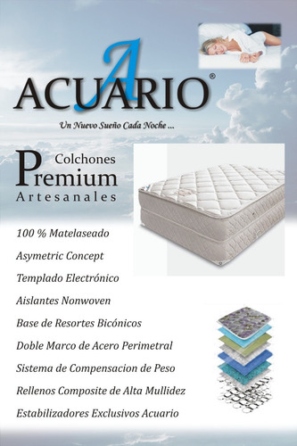 Somier Y Colchon Acuario 1 Plaza 1/2 De Lujo Fabrica
