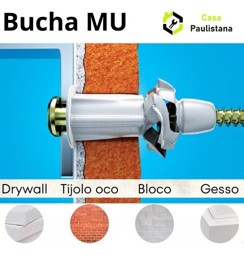 Kit 100 Buchas Mu 8mm Tijolo Oco Parede Bloco Gesso Drywall