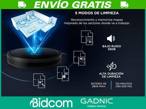 Imagen 3 de 10 de Aspiradora Robot Gadnic Trapeadora 15 Modos De Limpieza Pro