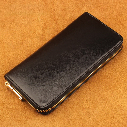 Cartera Sin Logotipo De Piel Con Cremallera Larga Unisex