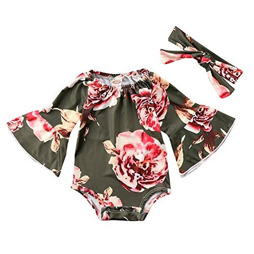 Bebé Recién Nacido Floral Bodysuitheadnband 2pcs Verano Fl